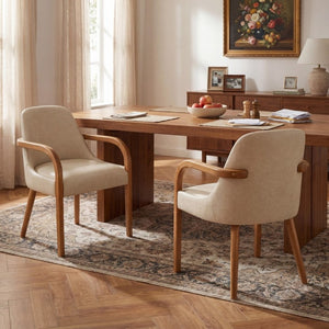 English Elm Set of 2 Mid-Century Modern PU Leather Dining Armchairs with Rubberwood Tapered Legs Khaki N779P423792K
