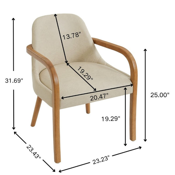 English Elm Set of 2 Mid-Century Modern PU Leather Dining Armchairs with Rubberwood Tapered Legs Khaki N779P423792K