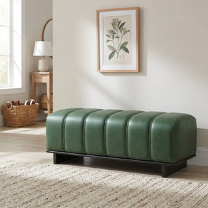 English Elm Indoor Channel Tufted Green PU Leather Bench with Sturdy Wood Frame for Dining Spaces N779P428986G