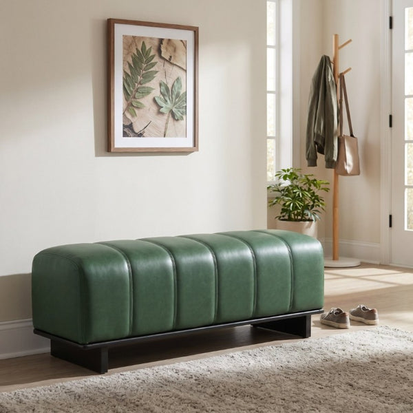 English Elm Indoor Channel Tufted Green PU Leather Bench with Sturdy Wood Frame for Dining Spaces N779P428986G