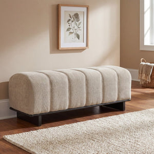 English Elm Indoor Channel Tufted Chenille Dining Bench with Rubberwood Frame for Entryway or Bedroom N779P428986O
