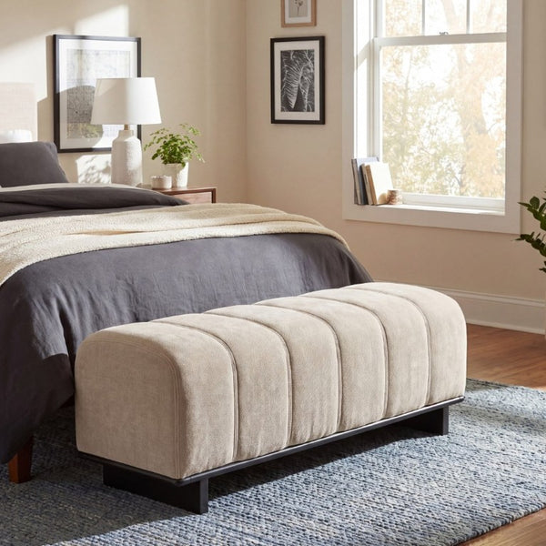 English Elm Indoor Channel Tufted Chenille Dining Bench with Rubberwood Frame for Entryway or Bedroom N779P428986O