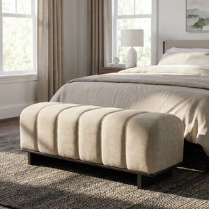 English Elm Indoor Channel Tufted Chenille Dining Bench with Rubberwood Frame for Entryway or Bedroom N779P428986O