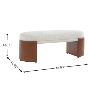 English Elm Beige Boucle Upholstered Dining Bench with Brown PU Legs Modern Sculptural Seat N779P428987B