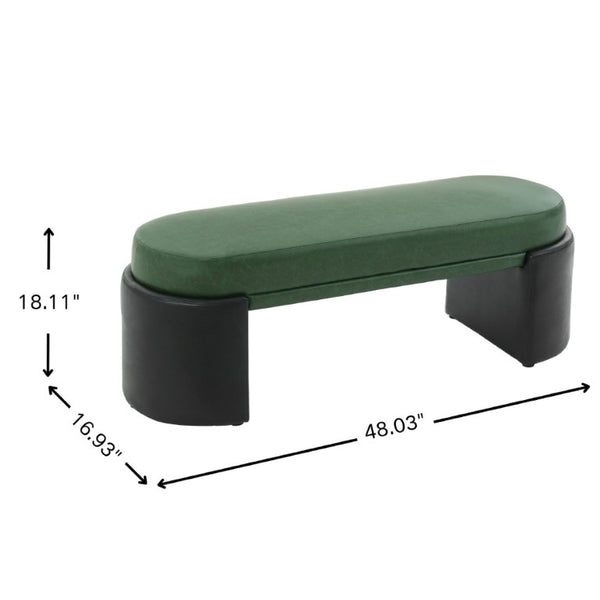 English Elm Green Two-Tone PU Upholstered Dining Bench Mid-Century Rubberwood Frame Seat N779P428987G