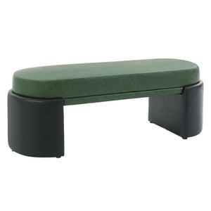 English Elm Green Two-Tone PU Upholstered Dining Bench Mid-Century Rubberwood Frame Seat N779P428987G