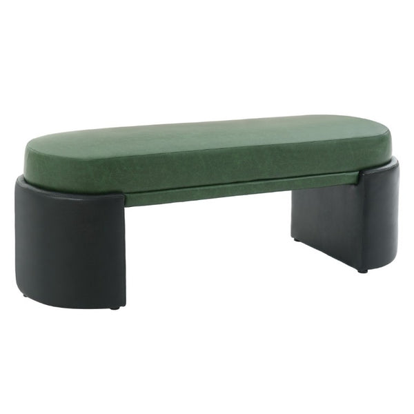 English Elm Green Two-Tone PU Upholstered Dining Bench Mid-Century Rubberwood Frame Seat N779P428987G