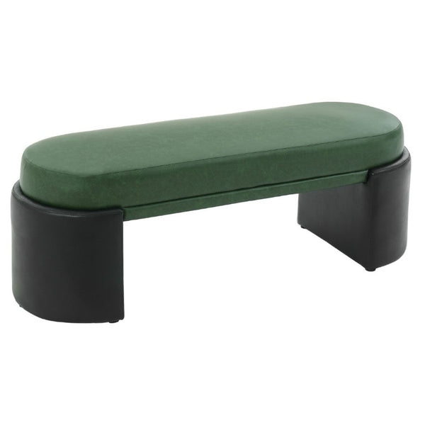 English Elm Green Two-Tone PU Upholstered Dining Bench Mid-Century Rubberwood Frame Seat N779P428987G