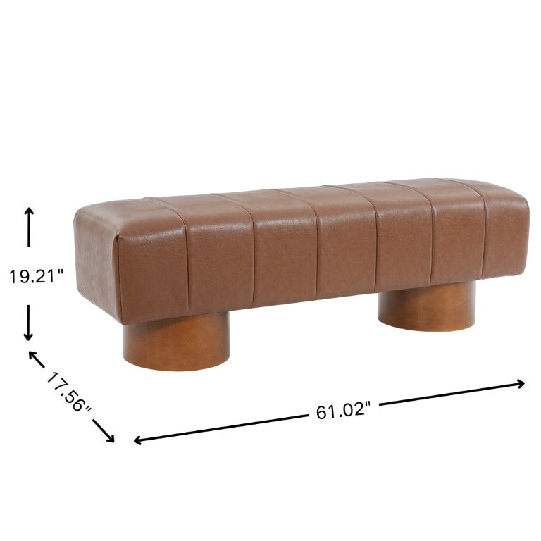 English Elm Brown PU Channel Tufted Dining Bench with Rubberwood Legs Versatile Modern Accent Seat N779P428990B