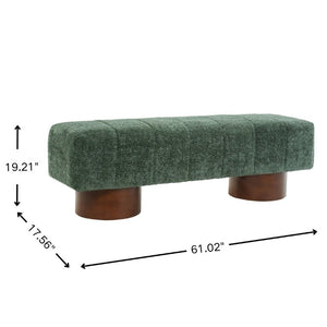 English Elm Green Boucle Channel Tufted Dining Bench with Rubberwood Legs for Modern Interiors N779P428990G