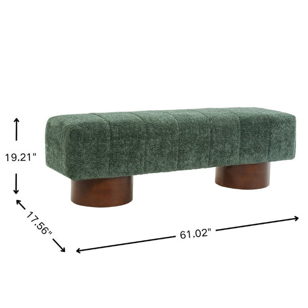 English Elm Green Boucle Channel Tufted Dining Bench with Rubberwood Legs for Modern Interiors N779P428990G
