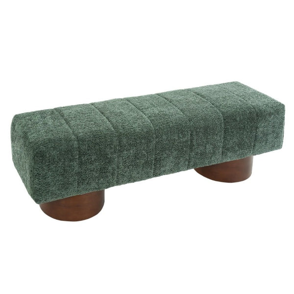 English Elm Green Boucle Channel Tufted Dining Bench with Rubberwood Legs for Modern Interiors N779P428990G