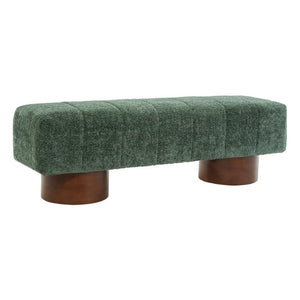English Elm Green Boucle Channel Tufted Dining Bench with Rubberwood Legs for Modern Interiors N779P428990G