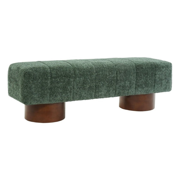 English Elm Green Boucle Channel Tufted Dining Bench with Rubberwood Legs for Modern Interiors N779P428990G