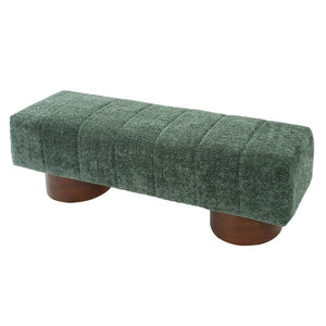 English Elm Green Boucle Channel Tufted Dining Bench with Rubberwood Legs for Modern Interiors N779P428990G