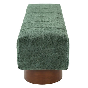 English Elm Green Boucle Channel Tufted Dining Bench with Rubberwood Legs for Modern Interiors N779P428990G