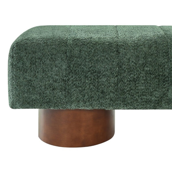 English Elm Green Boucle Channel Tufted Dining Bench with Rubberwood Legs for Modern Interiors N779P428990G