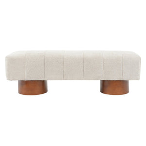 English Elm Beige Boucle Channel Tufted Dining Bench with Rubberwood Legs for Modern Interiors N779P428990M