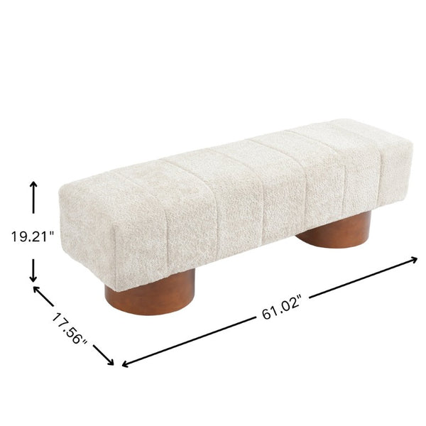 English Elm Beige Boucle Channel Tufted Dining Bench with Rubberwood Legs for Modern Interiors N779P428990M