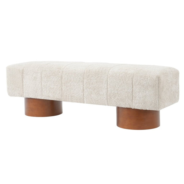 English Elm Beige Boucle Channel Tufted Dining Bench with Rubberwood Legs for Modern Interiors N779P428990M