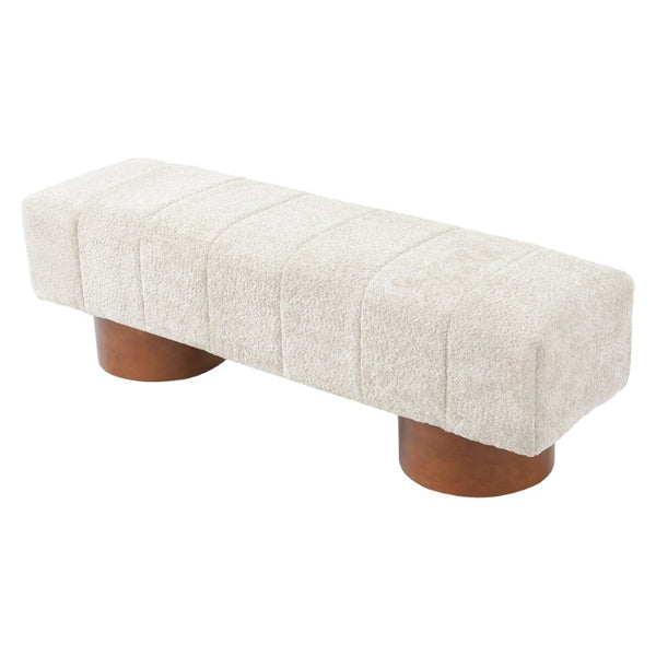 English Elm Beige Boucle Channel Tufted Dining Bench with Rubberwood Legs for Modern Interiors N779P428990M