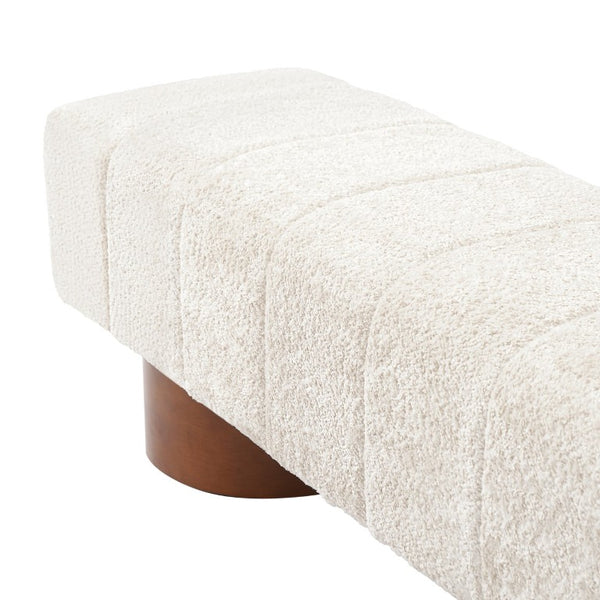 English Elm Beige Boucle Channel Tufted Dining Bench with Rubberwood Legs for Modern Interiors N779P428990M