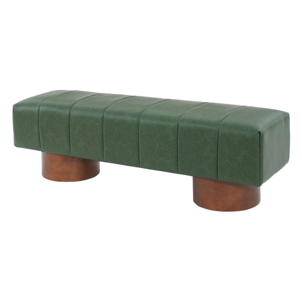 English Elm Green Channel Tufted PU Upholstered Dining Bench with Rubberwood Legs for Entryway N779P428990P