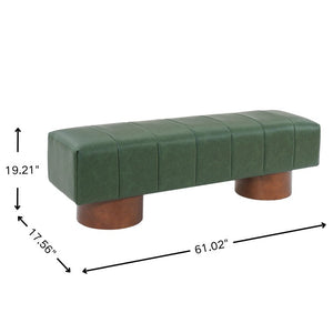 English Elm Green Channel Tufted PU Upholstered Dining Bench with Rubberwood Legs for Entryway N779P428990P