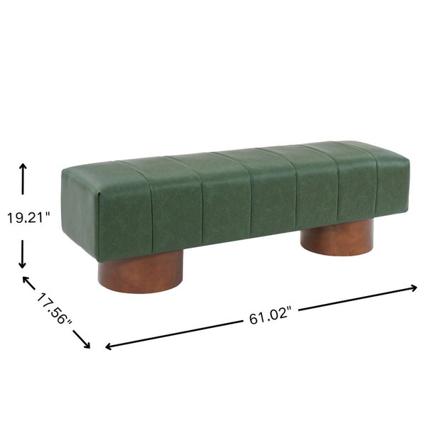 English Elm Green Channel Tufted PU Upholstered Dining Bench with Rubberwood Legs for Entryway N779P428990P
