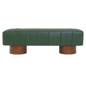 English Elm Green Channel Tufted PU Upholstered Dining Bench with Rubberwood Legs for Entryway N779P428990P