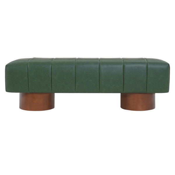 English Elm Green Channel Tufted PU Upholstered Dining Bench with Rubberwood Legs for Entryway N779P428990P