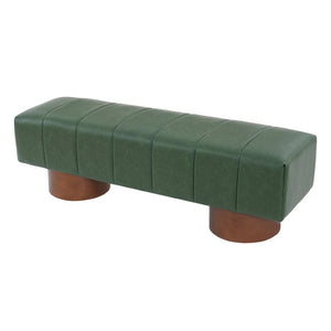 English Elm Green Channel Tufted PU Upholstered Dining Bench with Rubberwood Legs for Entryway N779P428990P