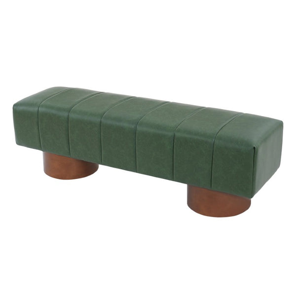 English Elm Green Channel Tufted PU Upholstered Dining Bench with Rubberwood Legs for Entryway N779P428990P