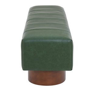 English Elm Green Channel Tufted PU Upholstered Dining Bench with Rubberwood Legs for Entryway N779P428990P