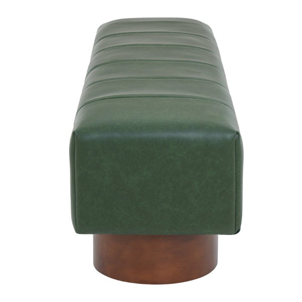 English Elm Green Channel Tufted PU Upholstered Dining Bench with Rubberwood Legs for Entryway N779P428990P