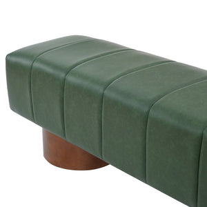 English Elm Green Channel Tufted PU Upholstered Dining Bench with Rubberwood Legs for Entryway N779P428990P