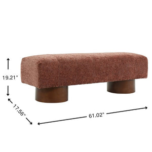 English Elm Rust Boucle Channel Tufted Dining Bench Rubberwood Frame Modern Two Person Seat N779P428990R