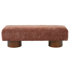 English Elm Rust Boucle Channel Tufted Dining Bench Rubberwood Frame Modern Two Person Seat N779P428990R