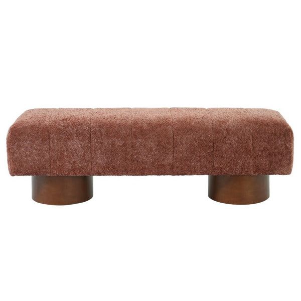 English Elm Rust Boucle Channel Tufted Dining Bench Rubberwood Frame Modern Two Person Seat N779P428990R