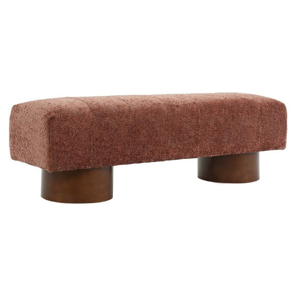English Elm Rust Boucle Channel Tufted Dining Bench Rubberwood Frame Modern Two Person Seat N779P428990R