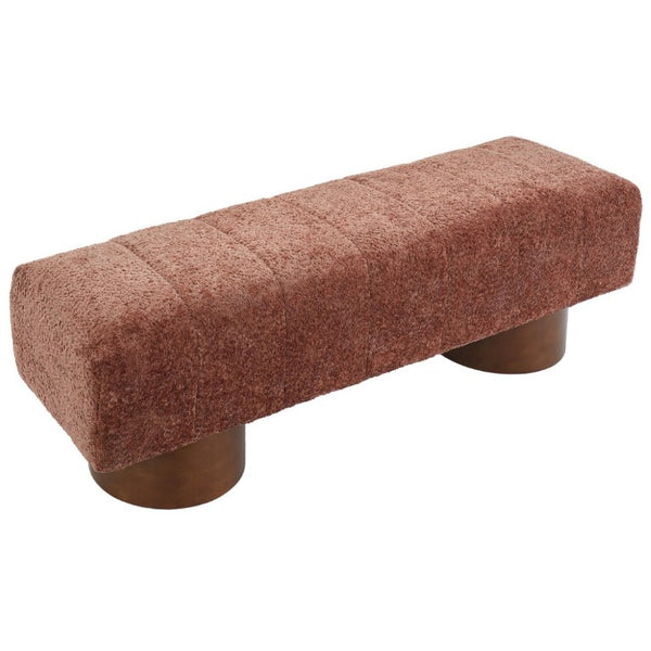 English Elm Rust Boucle Channel Tufted Dining Bench Rubberwood Frame Modern Two Person Seat N779P428990R