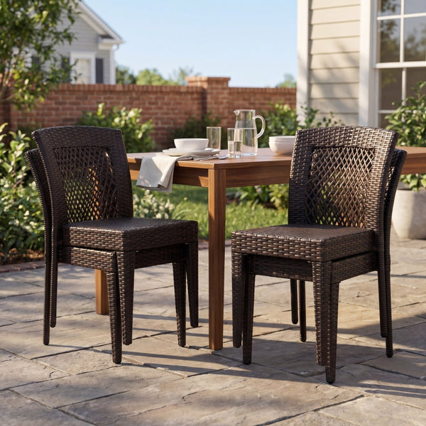 English Elm Outdoor Stackable Wicker Style Dining Chairs Set of 4 with UV Resistant PE Rattan Frame N779P433231B-2