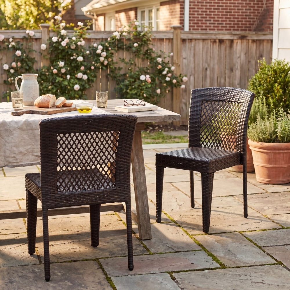 English Elm Outdoor Stackable Dining Chair Set PE Rattan Diamond Weave Iron Frame Patio Duo N779P433231B