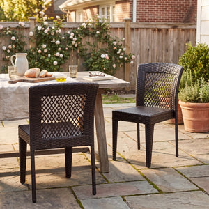 English Elm Outdoor Stackable Dining Chair Set PE Rattan Diamond Weave Iron Frame Patio Duo N779P433231B