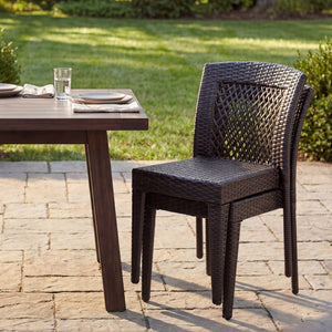 English Elm Outdoor Stackable Dining Chair Set PE Rattan Diamond Weave Iron Frame Patio Duo N779P433231B