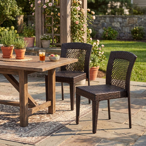 English Elm Outdoor Stackable Dining Chair Set PE Rattan Diamond Weave Iron Frame Patio Duo N779P433231B