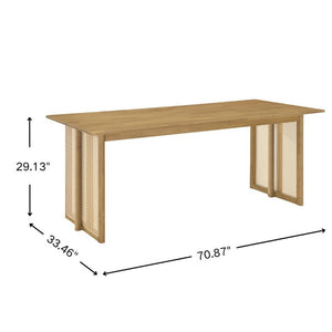 English Elm Walnut-Colored Rubberwood Dining Table with Rattan Woven Legs Seats Six Bohemian Natural N779P436250N