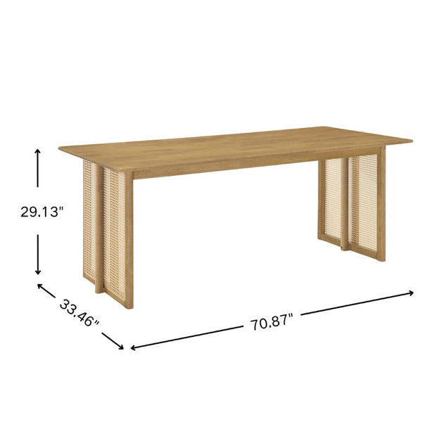 English Elm Walnut-Colored Rubberwood Dining Table with Rattan Woven Legs Seats Six Bohemian Natural N779P436250N