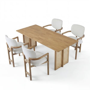 English Elm 5-Piece Rubberwood Dining Set with Rattan Accents for Farmhouse or Coastal Rooms Natural/White N779P436250N_N779P233060W-2