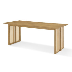 English Elm 5-Piece Rubberwood Dining Set with Rattan Accents for Farmhouse or Coastal Rooms Natural/White N779P436250N_N779P233060W-2